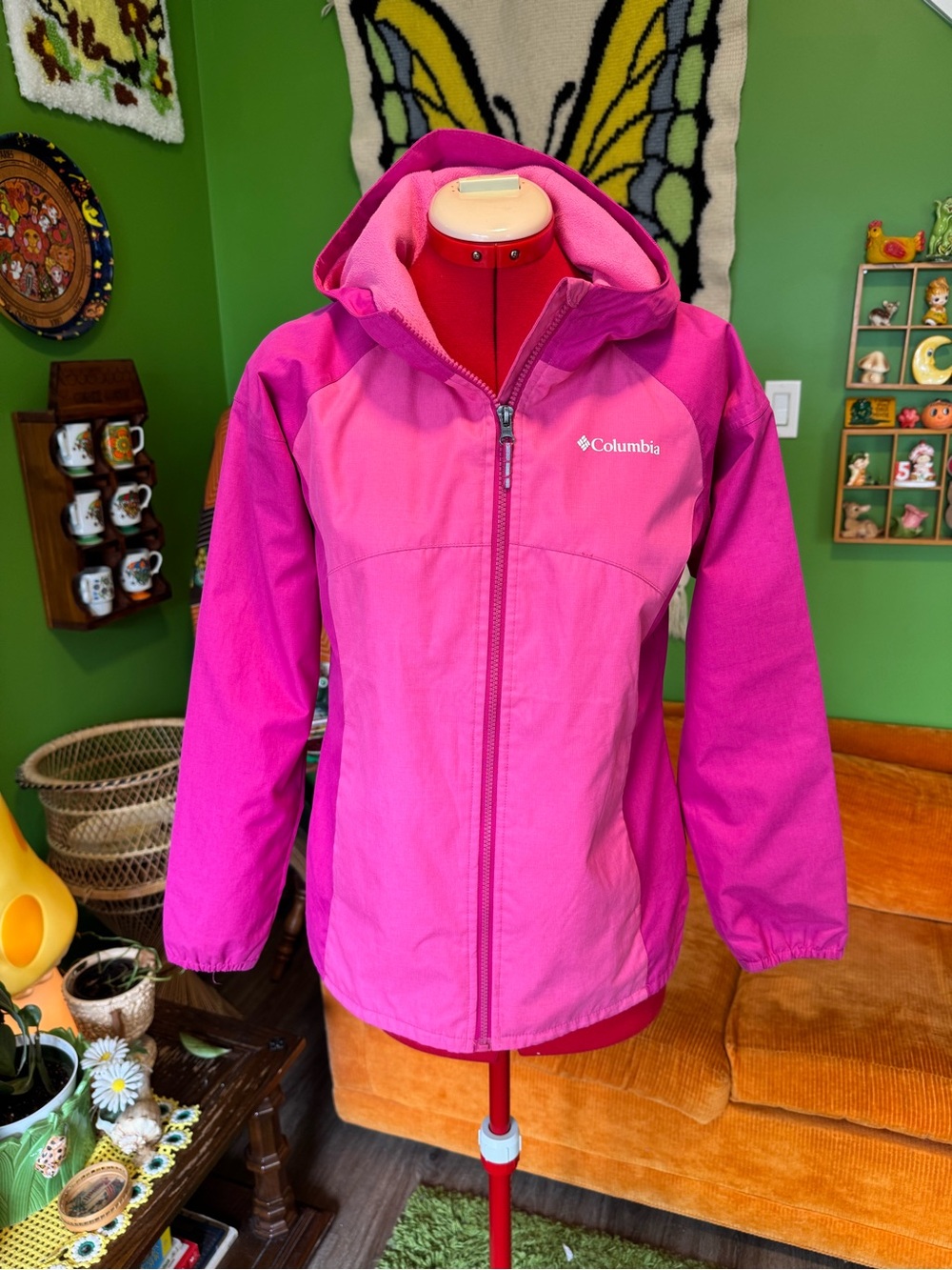 Columbia Kids' Two-Tone Pink Hooded Rain Jacket